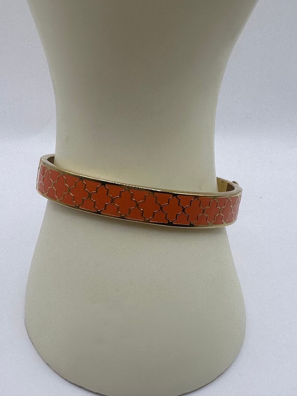 Halcyon Days Orange Enamel Gold Tone Hinged Bangle Bracelet NWOT
